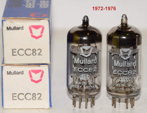 (!!!!!) (Best Pair #3) 12AU7=ECC82 Mullard UK ribbed plates NOS 1972-1976 (10.2/12.8ma and 11.2/12ma) (Rogue, Hovland, Audio Note, Prima Luna) (Close Gm)