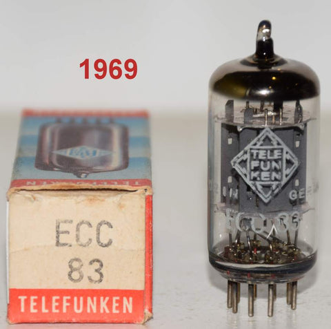 (!!!!!) (Best Single) ECC83=12AX7 Telefunken Germany <> bottom smooth plates NOS 1969 (1.3/1.1ma and Gm=1800/1600)