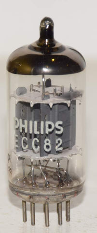 (!!) (Good Value Single) ECC82=12AU7 Philips Holland used/good 1972 dimpled disc getter (8.4/8.8ma)