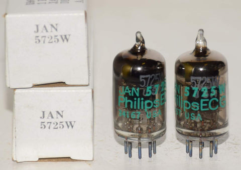 (!!) (BEST PAIR #1) JAN-5725W=6AS6 Philips by Sylvania black plate NOS 1982 (4.6ma and 4.6ma) (same Gm) 1-2% matched