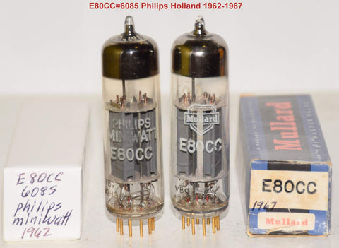 (!!!!!) (Best Pair #1) E80CC=6085 Philips Miniwatt and Mullard SQ Holland 1962-1967 (6.7/7.1ma and 6.7/7.2ma)