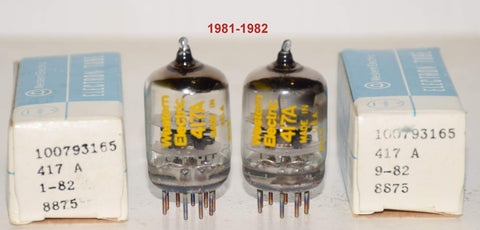 (!!!!) (Best Pair) 417A Western Electric NOS 1981-1982 (33ma and 33.5ma)