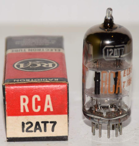 (!) (slightly micrphinic single) 12AT7 RCA black plates NOS D getter halo 1959 (12.2/10ma)