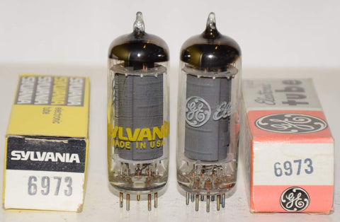 (!!!) (Best Pair #3) 6973 Sylvania and Sylvania branded GE gray plate NOS 1970's - 1980 (60ma and 58ma)