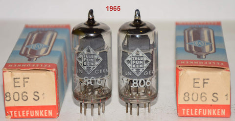 (!!!!!) (Best Overall Pair #2) EF806S=EF86 Telefunken Germany <> bottom NOS 1965 same date codes (4.1mA and 4.2ma) (Close Gm) (Neumann U67, Shindo, Lawson)