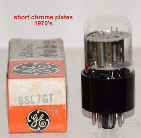 (!!) (Best Single) 6SL7GT GE short round chrome plates NOS 1970's (2.9/2.9ma) 1-2% section balance (Highest mA and Gm)