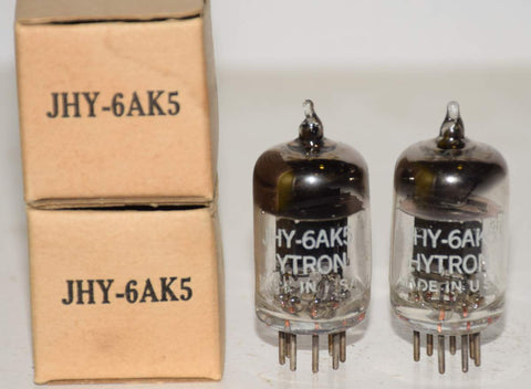 (!!!) (Best Pair) JHY-6AK5 Hytron black plate NOS 1952 (9.2ma and 9.8ma) (close Gm)
