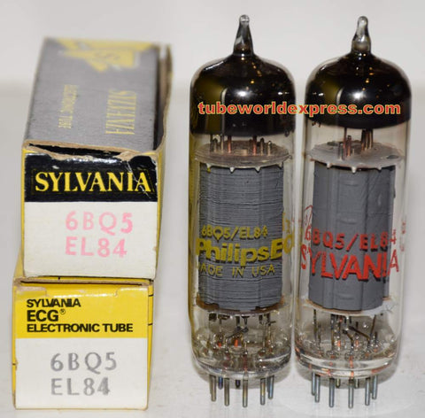 (!!!) (Recommended Pair) 6BQ5 Sylvania gray plate NOS (46.6ma and 47.6ma)