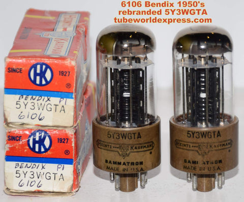 (!!!!) (Recommended Pair) 6106 Bendix 1950's rebranded 5Y3WGTA Heintz & Kaufman NOS (64-66/40 x 2 tubes)