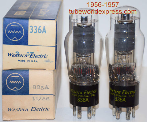 (!!!!!) (Best Overall Pair) 336A Western Electric NOS 1956-1957 (42.0ma and 43.3ma) (Highest Ma) (matched on Amplitrex)