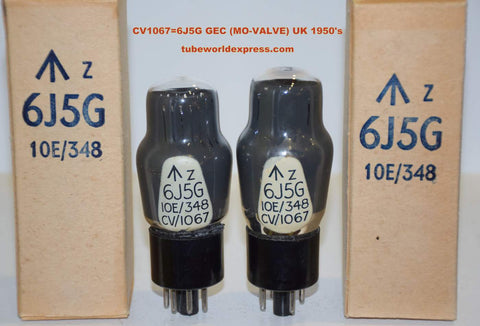 (!!!!) (Best Pair) CV1067=6J5G GEC (M-O Valve) UK coated glass NOS 1950's (9.9ma and 10.4ma)