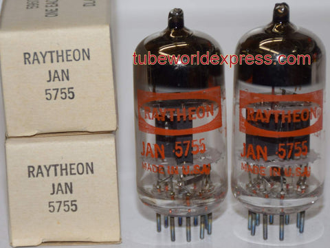 (!!!!) (Best Overall Pair) JAN-5755 Raytheon Black Plates NOS 1973-1979 (1.9/2.0ma and 1.9/1.9ma) (Highest mA and Gm) 1-2% matched