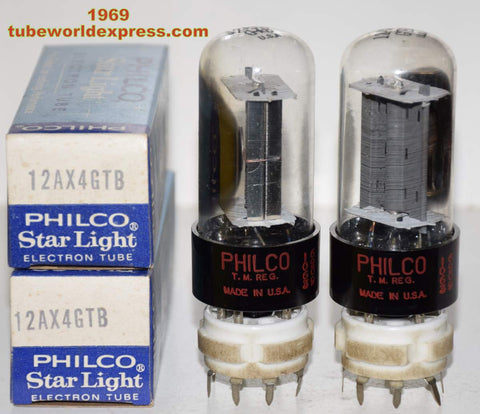 (!!) (Recommended Pair) 12AX4GTB Sylvania branded Philco 1969 NOS (1 pair)