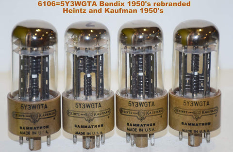 (!!!!) (Best Overall Quad) 6106 Bendix 1950's rebranded 5Y3WGTA Heintz & Kaufman NOS (matched quad) 1-3% matched
