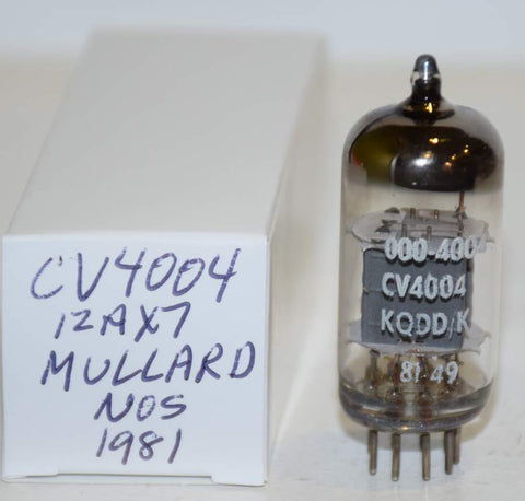 (!!!!) (Slightly microphonic Single) CV4004=12AX7 Mullard box plates NOS 1981 (Gm=1400/1500) (0.8/1.1ma)