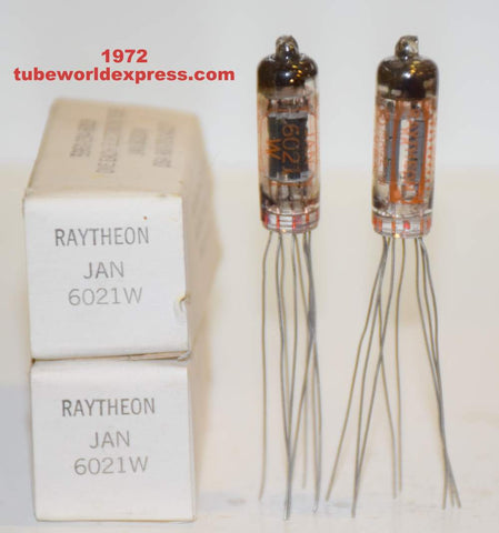 (!!!) (Best Raytheon Pair) JAN-6021W Raytheon NOS 1972 some extra getter stains on glass (5.0/6.0ma and 4.6/5.4ma)
