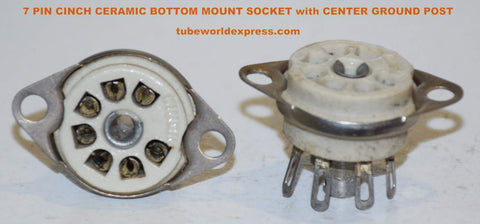 7 pin CINCH ceramic bottom chassis socket with center ground post NOS (3 in stock)