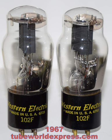(!!!!) (Best Pair) 102F Western Electric NOS 1967 large getters (1.0ma and 1.1ma) (High Ma and Gm)