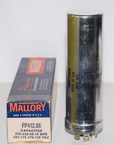250uf@200VDC and 650/50uf@175VDC and 10uf/150VDC Mallory FP Cap NOS (4.5