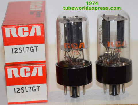 (!!!) (Recommended GE Pair) 12SL7GT RCA black plates NOS 1974 (2.1/2.2ma and 2.3/2.4ma) (same Gm)