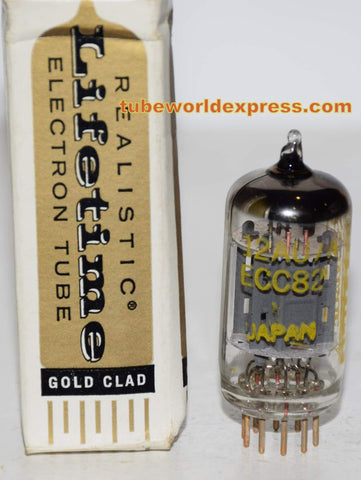 (!) 12AU7A Hitachi JAPAN branded Realistic Lifetime NOS ribbed plates 1960 era (9.2/12.2ma)