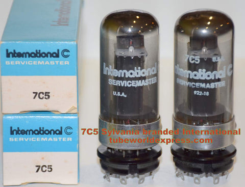 (!!!!) (BEST PAIR) 7C5 Sylvania branded International NOS 1960's (39ma and 40ma) (LOKTAL BASE 6V6GT)
