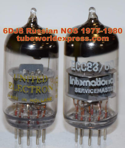(!!!) (~ Good Value Pair ~) 6DJ8 Russian USSR branded United and International NOS 1977-1980 (15.4/15.8ma and 14.4/16.0ma) (Highest ma and Gm)
