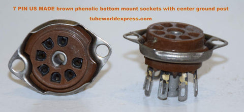 7 pin USA MADE brown phenolic bottom chassis mount NOS (7 in stock)