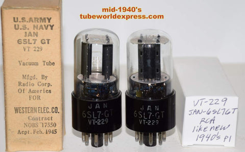 (!!) (slightly microphonic pair) JAN-6SL7GT=VT-229 RCA NOS and like new 1940's (2.5/2.4ma and 2.4/2.6ma) 1-3% matched