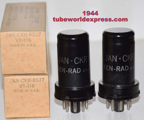 (!!!) (Recommended Pair) JAN-CKR-6SJ7 Ken Rad metal can NOS 1944 (3.2ma and 2.8ma) (same Gm)