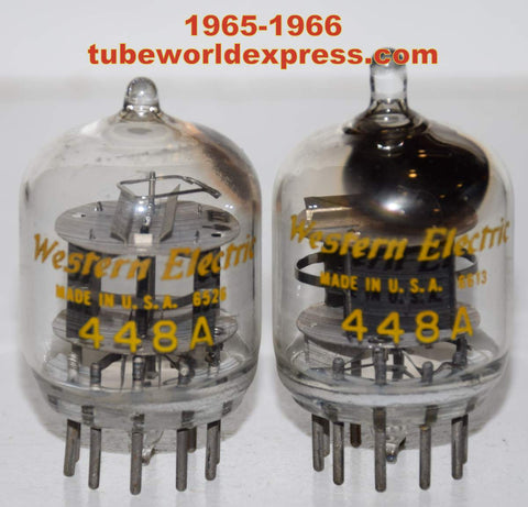 (!!!) (Best Pair #3) 448A Western Electric tipped top used/good 1965-1966 (28ma and 29.2ma) (same Gm)