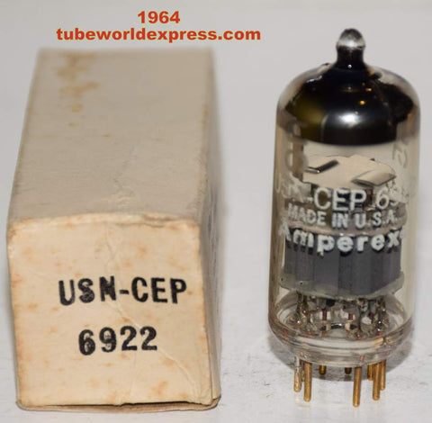 (!!!!) (Best 6922 Single) USN-CEP-6922 Amperex USA NOS 1964 pins #7-#8 gently cleaned of oxidation (18.5ma/20.2ma) (Best American Made 6922)