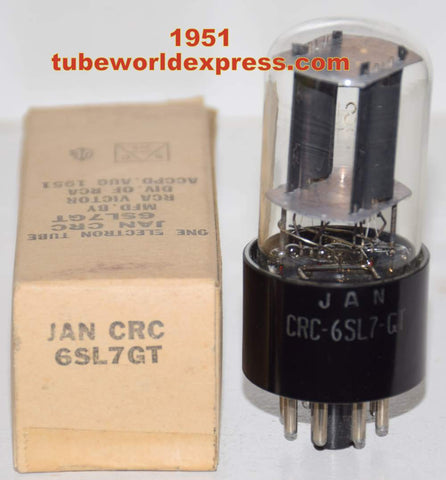(!) (slightly microphonic) JAN-CRC-6SL7GT RCA NOS black plates 1951 tilted glass (2.0/2.2ma)
