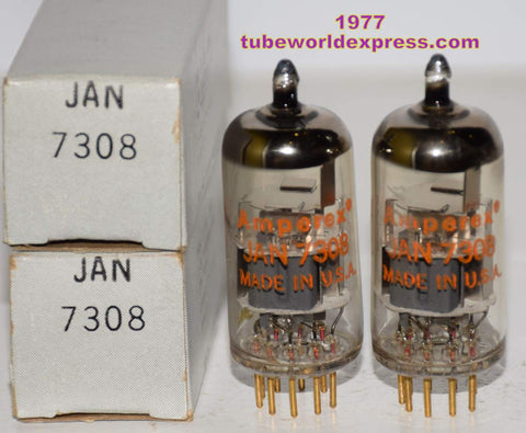 (!!!!!) (2nd Best Amperex Pair) JAN-7308 Amperex USA gold pins NOS 1977 (15.8/14.5ma and 15.2/15.4ma)