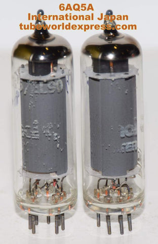 (!!) (Good Value Pair) 6AQ5A International Japan tests like new 1970's faded printing (40.8ma and 42.8ma)