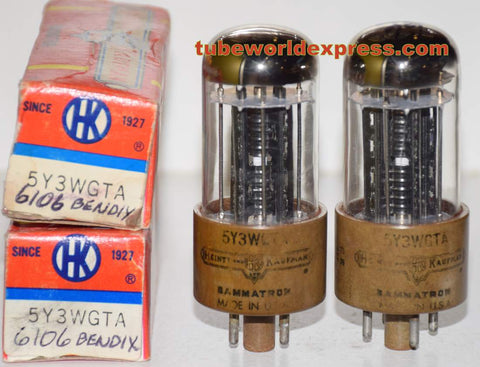 (!!!!) (Recommended Pair) 6106 Bendix NOS 1950's rebranded 5Y3WGTA Heintz & Kaufman partially faded printing (66-69/40 x 2 tubes)