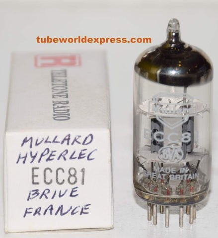 (!!!) (Good Value Single) ECC81=12AT7 Mullard old logo made in Hyperlec Brive France used/good (8.4/9.8ma)