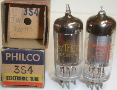 3S4 Philco and Raytheon NOS same build 1940's - 1951 (1 Pair)