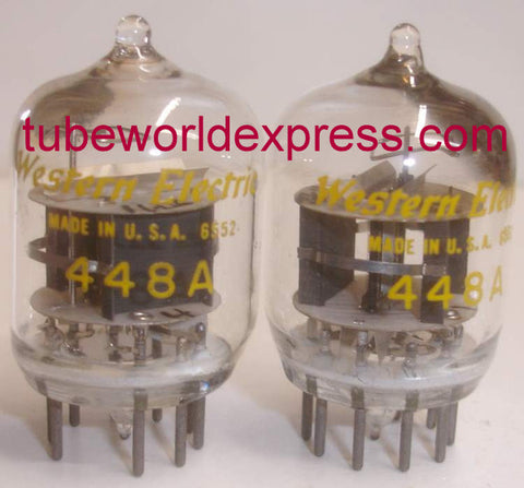 (!!) (Recommended Pair) 448A Western Electric tipped top used/good 1965 same date codes (26ma and 27.5ma) (close Gm matching)