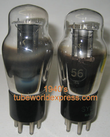 (!!) (~ Best Value Pair ~) 56 Sylvania test like new 1940's (5.3ma and 5.5ma)