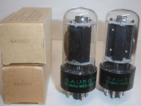 (!) (#1 6AU5GT Sylvania Pair) 6AU5GT Sylvania black plates NOS 1970 (63ma and 66.5ma)