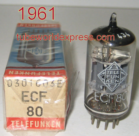 (!) (Best Single) ECF80=6BL8 Telefunken Germany <> bottom NOS 1961 slightly faded top getter (12.8/25ma) (highest Ma and Gm)