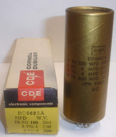 100uf/500V, 4uf/500V, 4uf/500V, 200uf/25VDC Cornell NOS 3.5