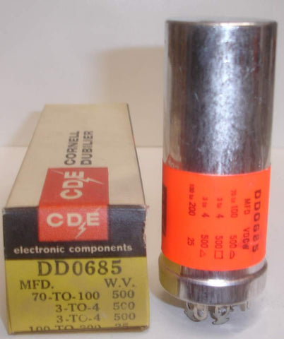 100uf/500V, 4uf/500V, 4uf/500V, 200uf/25VDC Cornell NOS 3.5