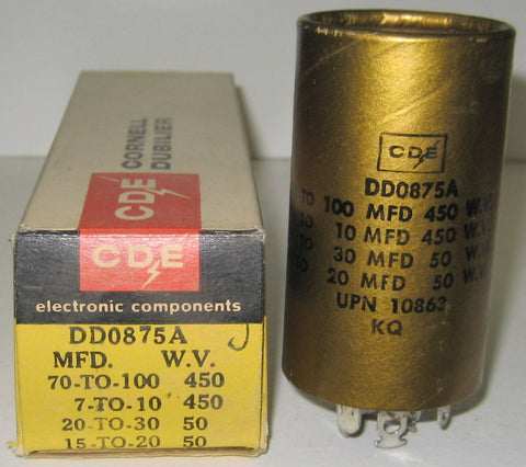 70-100uf/450V, 7-10uf/450V, 20-30uf/50V, 15-20uf/50VDC CDE NOS 3