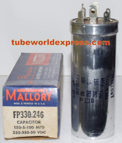 150uf @ 350VDC / 5uf @ 350VDC / 100uf/50VDC Mallory FP cap NOS (2 in stock) (1.75