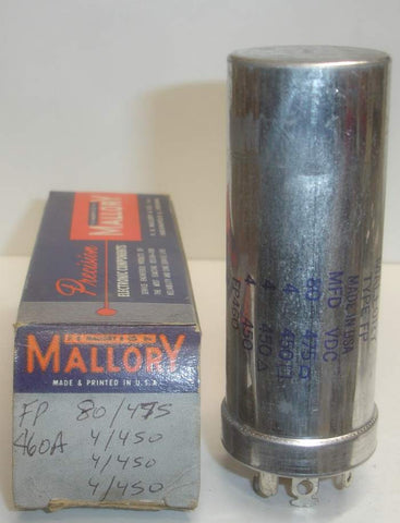 80uf/475V, 4/450, 4/450, 4/450 Mallory FP cap NOS 1.375