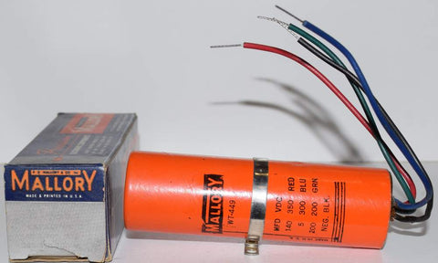 140uf/350V, 5uf/300V, 200uf/200VDC Mallory Axial Cap NOS 4.375
