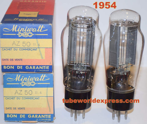 (!) (~ Best AZ50 Pair ~) AZ50 Miniwatt Dario France NOS 1954 (rare pair)