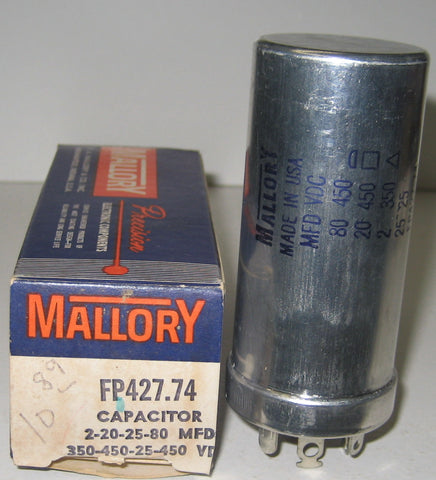 80uf/450V, 20uf/450V, 2uf/350V, 25uf/25VDC Mallory NOS 3